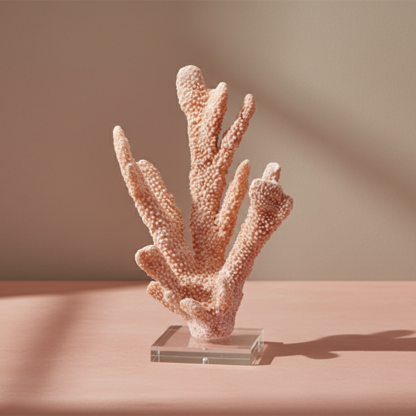 Resin Coral Decor with Glass Base, Coral Color - Salt &amp; Creek