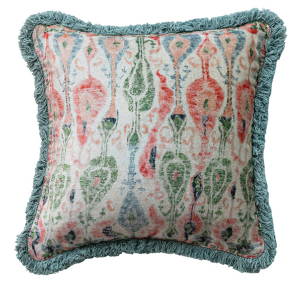 12" Square Cotton Velvet Pillow with Pattern &amp; Eyelash Fringe - Salt &amp; Creek