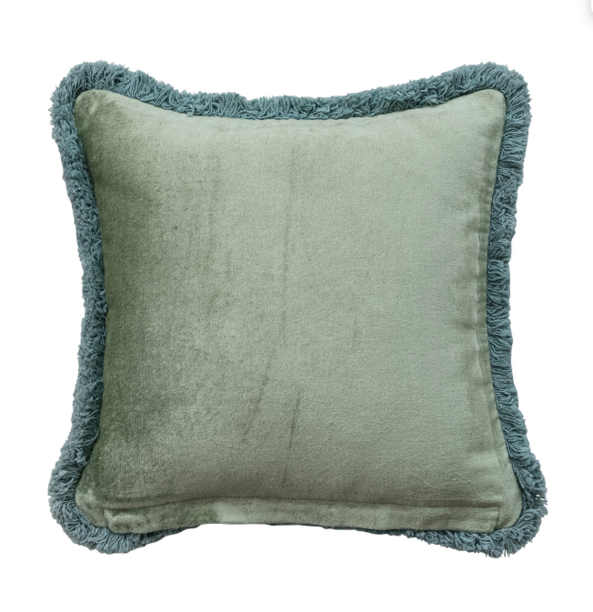 12" Square Cotton Velvet Pillow with Pattern &amp; Eyelash Fringe - Salt &amp; Creek