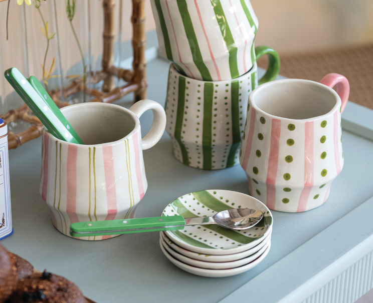 Hand-Painted Stoneware Scalloped Plate with Striped Pattern, 4 Styles - Salt &amp; Creek