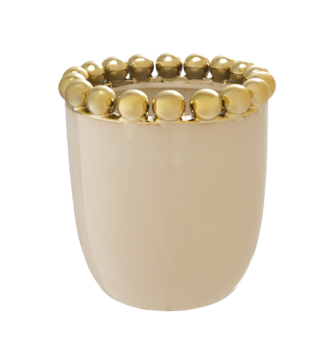 Stoneware Planter/Vase with Gold Electroplated Ball Rim (Holds 5" Pot) - Salt &amp; Creek