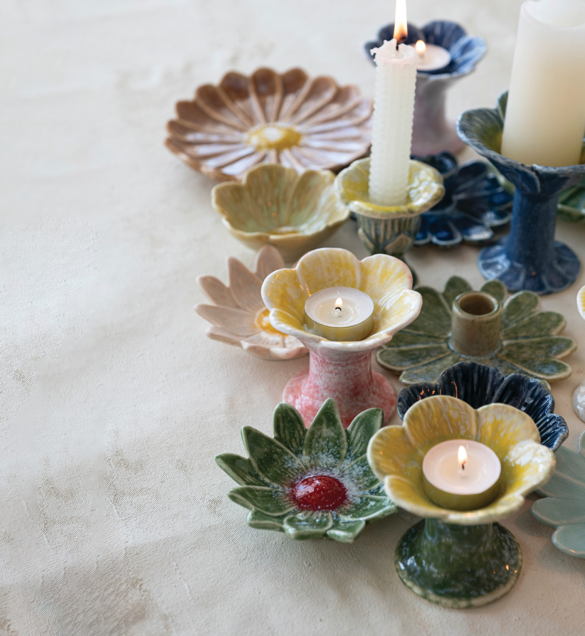 Stoneware Flower Shaped Footed Tealight Holder, 3 Styles (Each One Will Vary) - Salt &amp; Creek