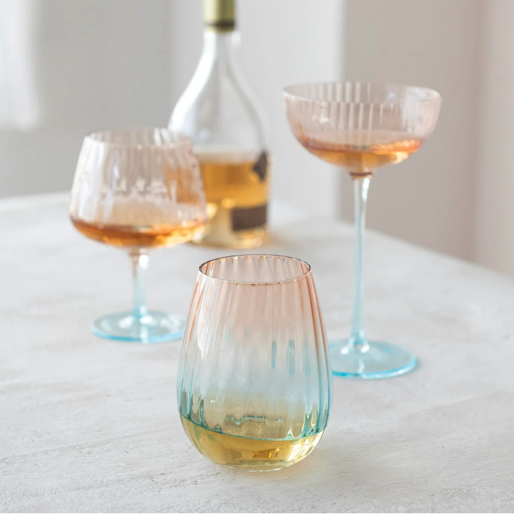 18 oz. Two-Tone Stemless Fluted Wine Glass, Blush Color &amp; Blue - Salt &amp; Creek