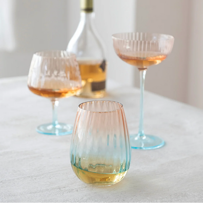 18 oz. Two-Tone Stemless Fluted Wine Glass, Blush Color &amp; Blue - Salt &amp; Creek
