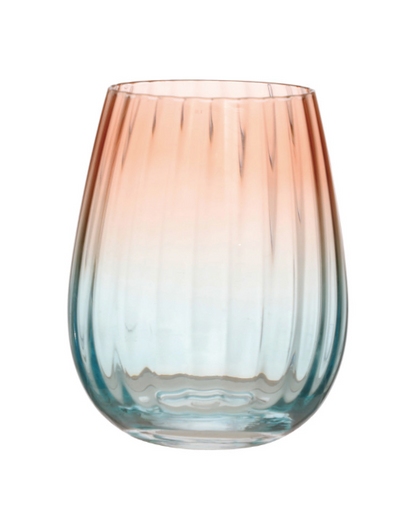 18 oz. Two-Tone Stemless Fluted Wine Glass, Blush Color &amp; Blue - Salt &amp; Creek