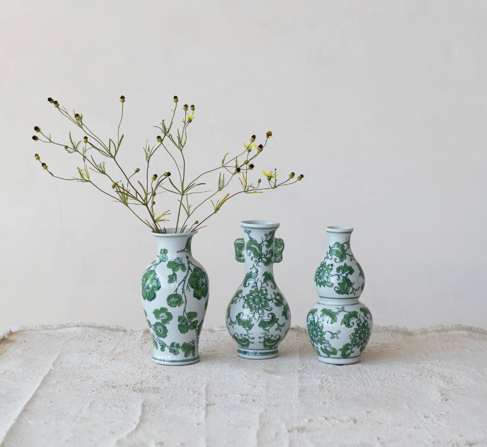 Hand-Painted Stoneware Vase with Floral Design, 3 Styles - Salt &amp; Creek