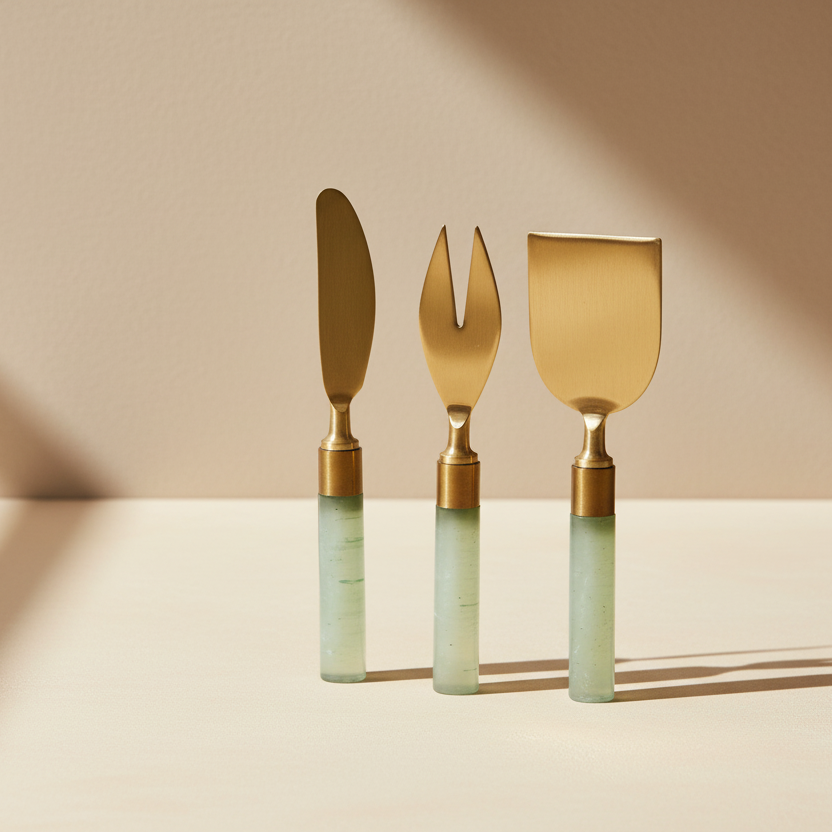 Stainless Steel Cheese Utensils w/ Resin Handles, Set of 3 in Printed Drawstring Bag - Salt &amp; Creek
