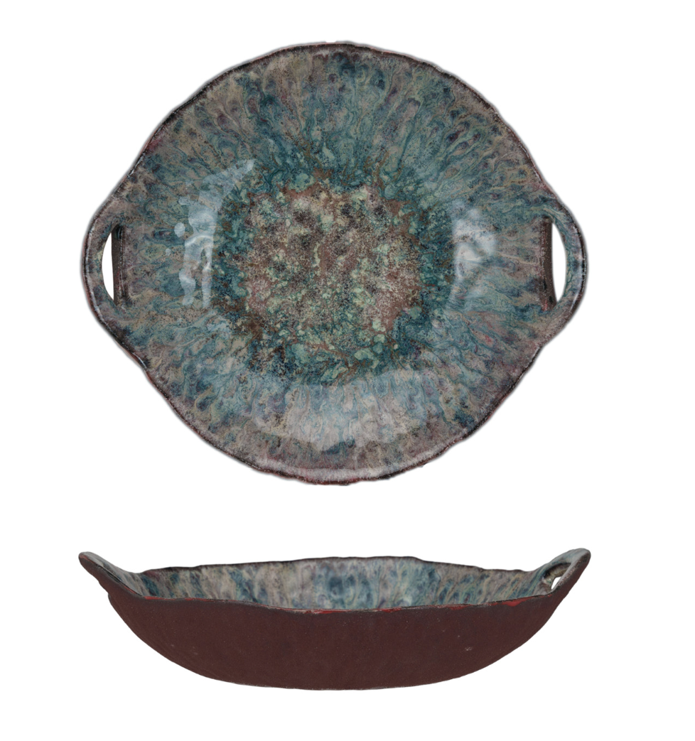 Stoneware Bowl w/ Handles, Reactive Glaze (Each One Will Vary) - Salt &amp; Creek