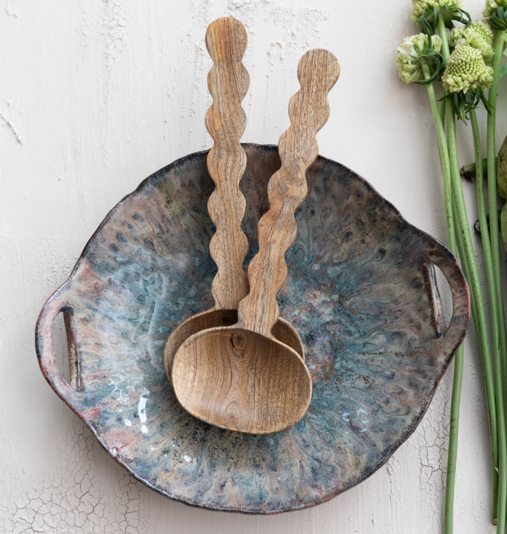 Stoneware Bowl w/ Handles, Reactive Glaze (Each One Will Vary) - Salt &amp; Creek
