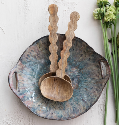 Stoneware Bowl w/ Handles, Reactive Glaze (Each One Will Vary) - Salt &amp; Creek