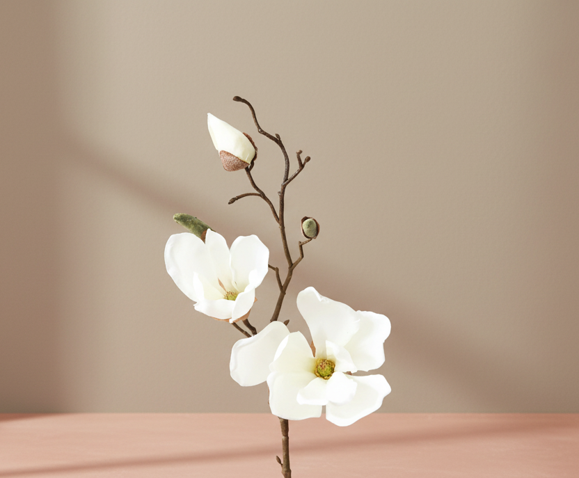Cream Artificial Magnolia Flower Pick - 19"