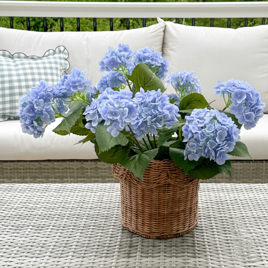 Blue Blooming Artificial Hydrangea Bush - 22"