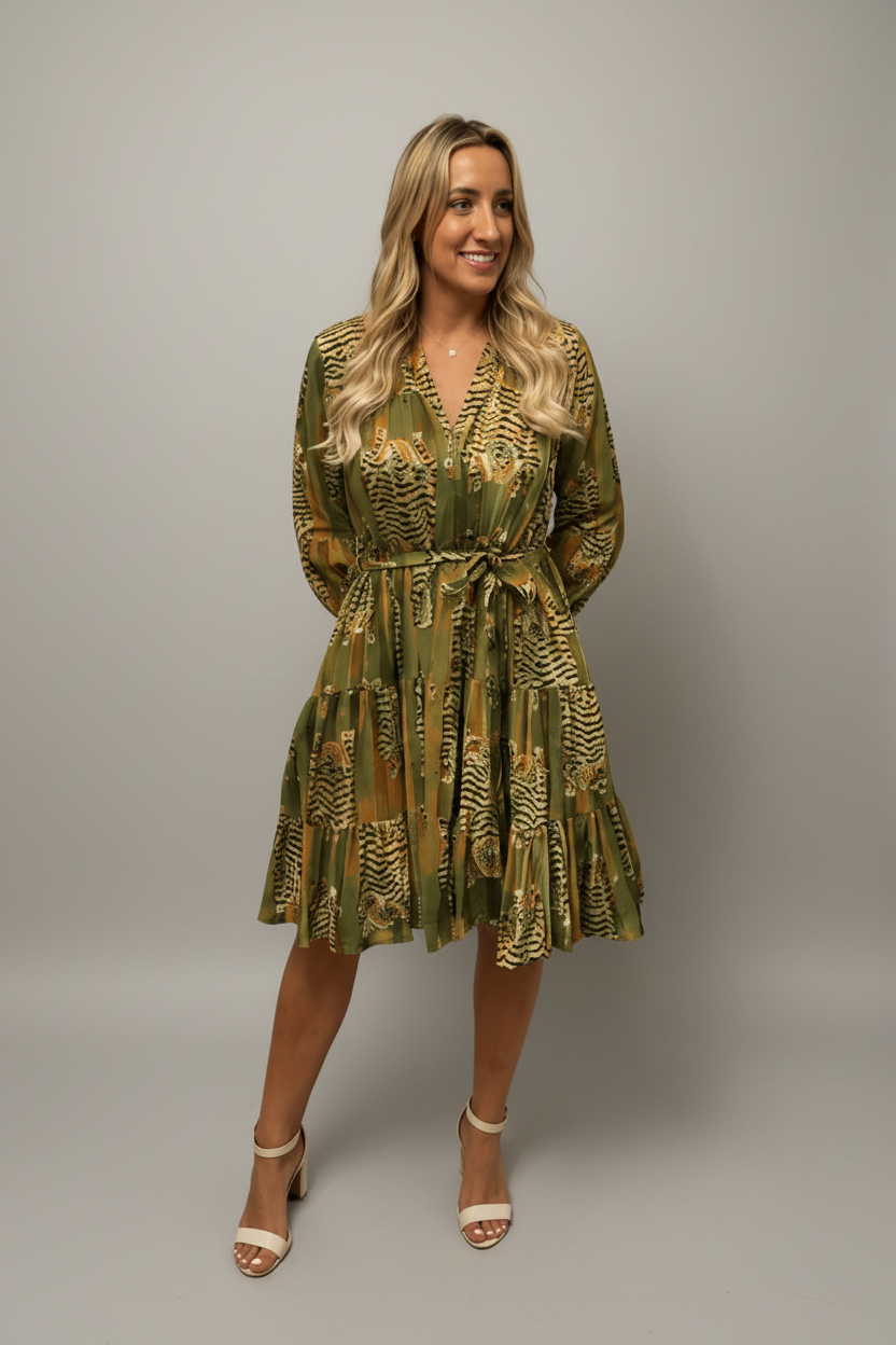 Tiger Stripe Ruffle Midi Dress