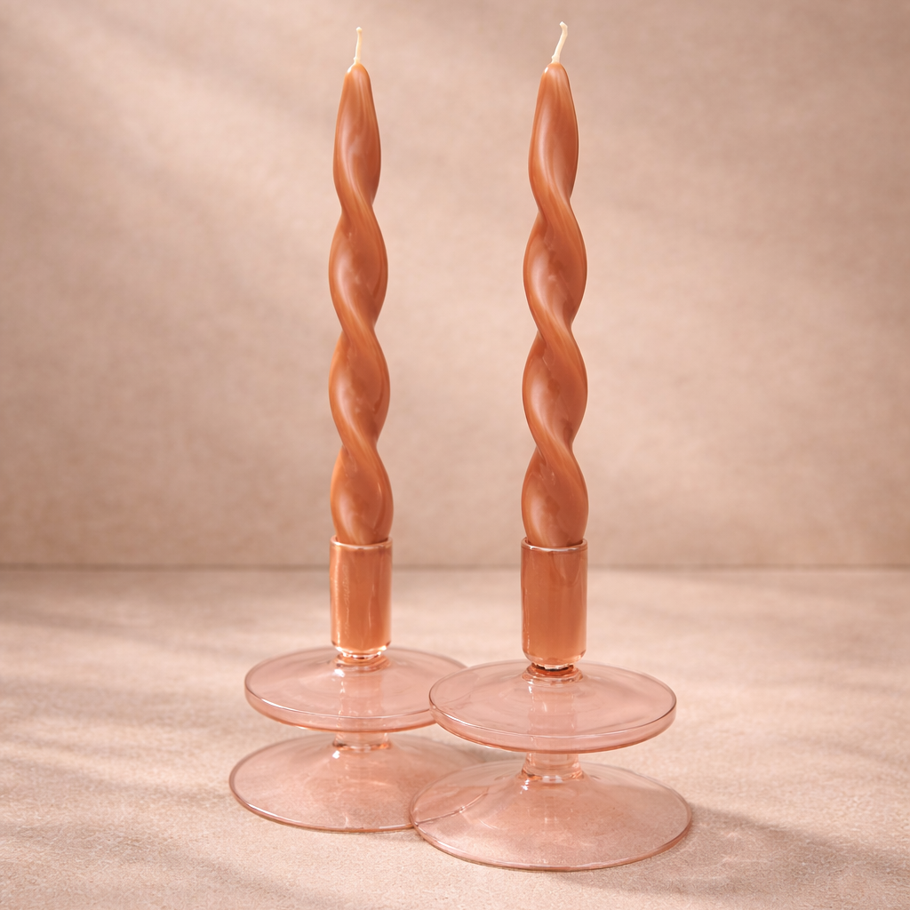 Pink Iridescent Twisted Taper Candles Set of 2 – Unscented Dinner Candles - Salt &amp; Creek