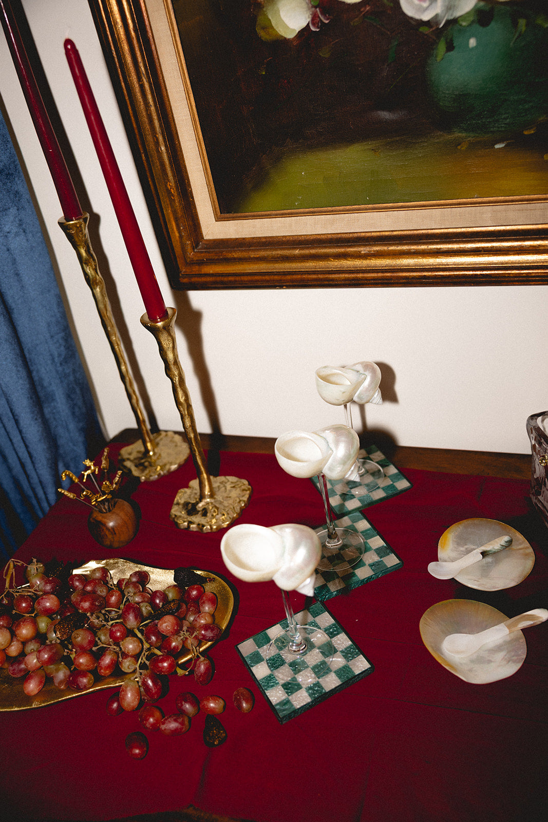 Blue Check Resin Coaster Set of 4