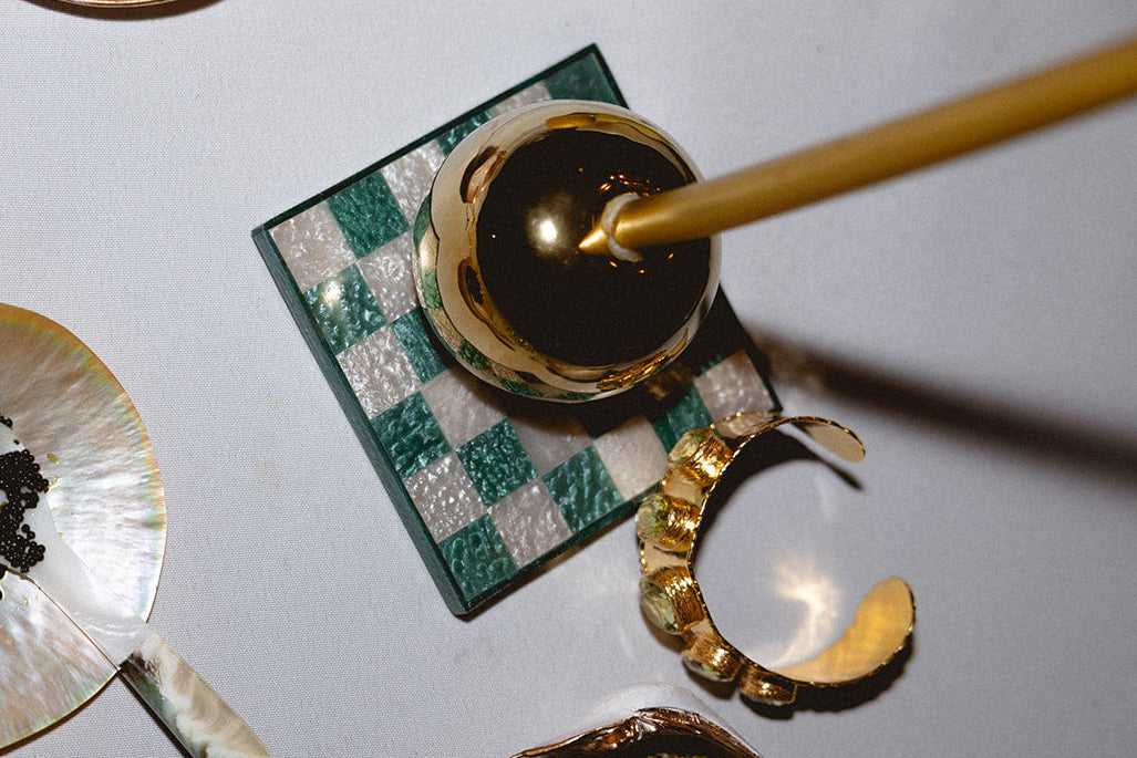 Blue Check Resin Coaster Set of 4