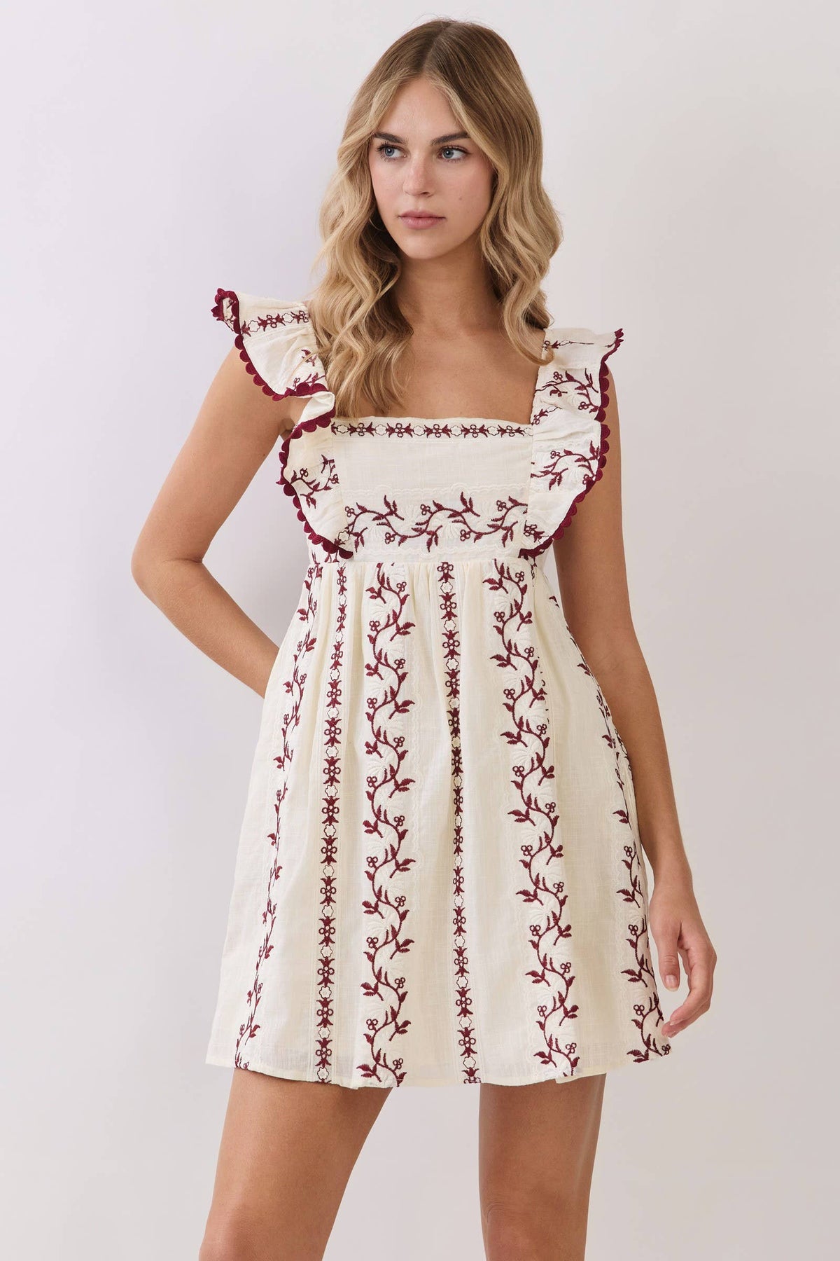 Embroidered Flutter Sleeve Babydoll Mini Dress - Salt &amp; Creek
