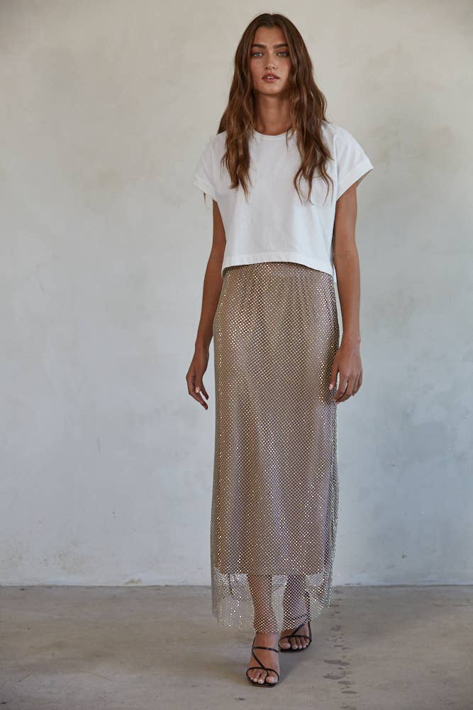 Rhinestone Fishnet Midi Skirt