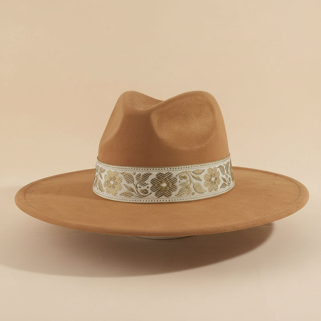 Wide Brim Felt Hat With Floral Ribbon Band - Salt &amp; Creek