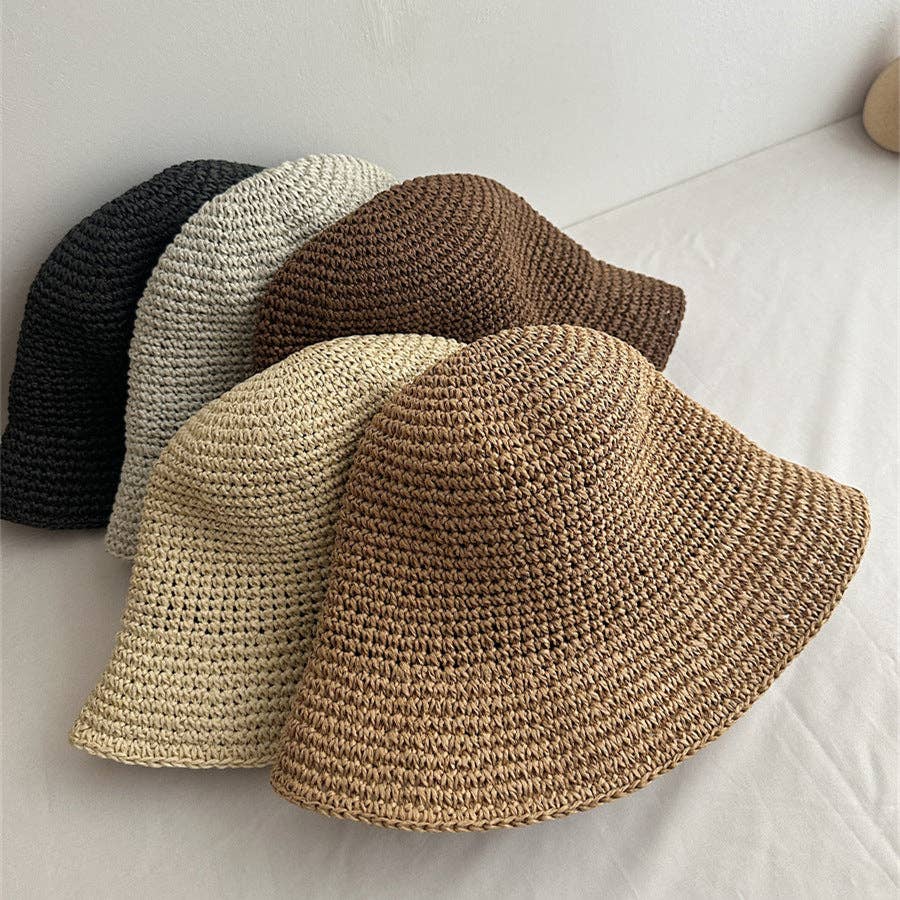 Foldable Raffia Straw Bucket Hat