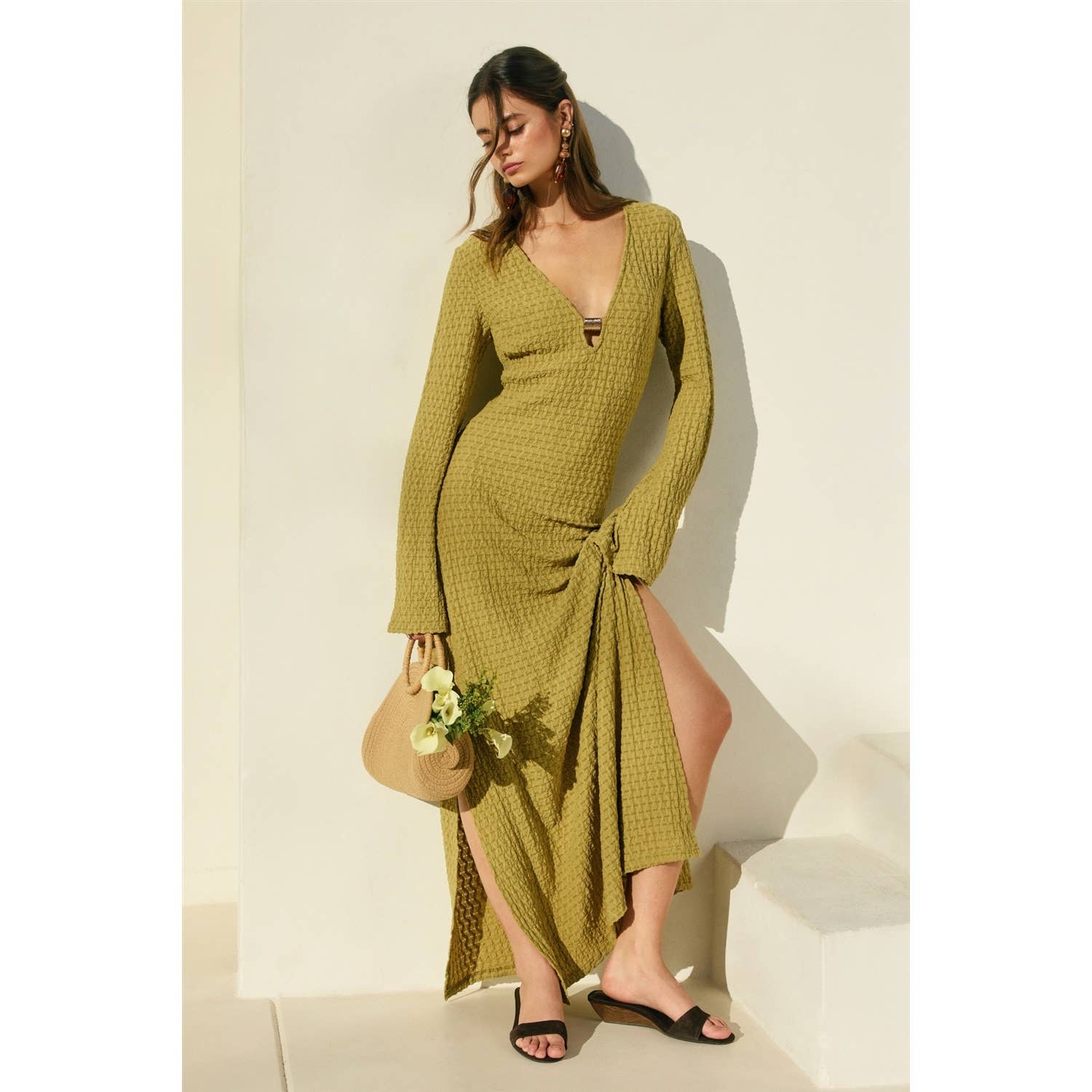 Ecru Escape Gold Trim Bell Sleeve Maxi Dress - Salt &amp; Creek