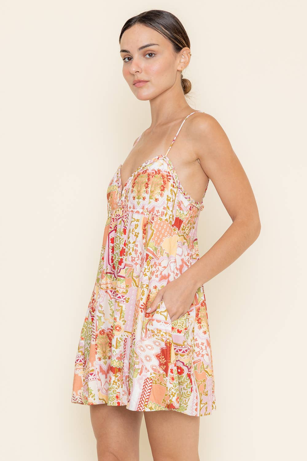 BOHO CHIC SPG STRAP BRAIDED DEEP NECK MINI DRESS-DC9724FO - Salt &amp; Creek