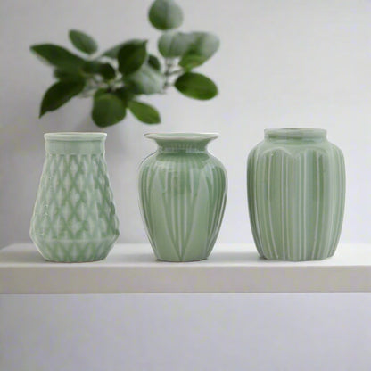 Jade Stoneware Vases, Set of 3