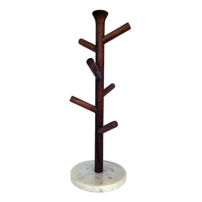 Mango Wood &amp; Marble Mug Rack (Holds 6 Mugs)