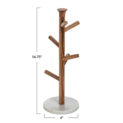 Mango Wood &amp; Marble Mug Rack