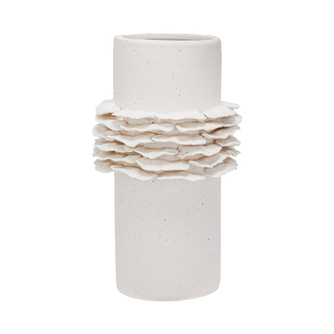Stoneware Vase w/ Ruffles, Matte Cream Color