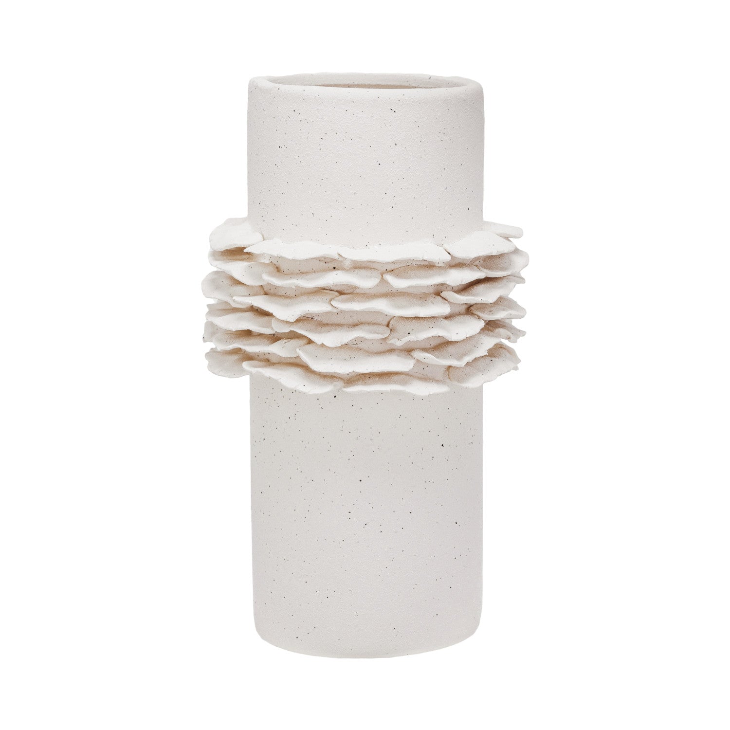 Stoneware Vase w/ Ruffles, Matte Cream Color
