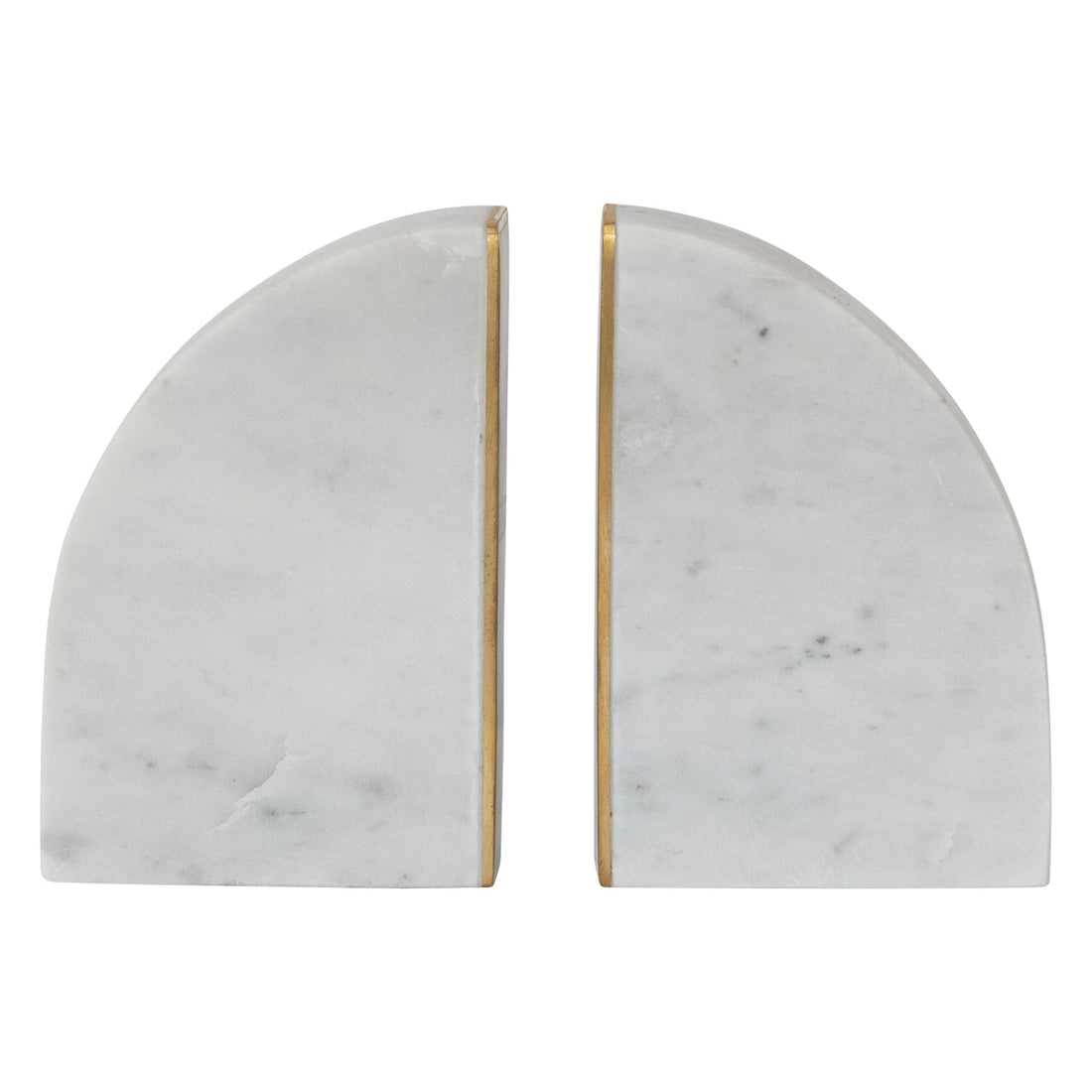 Marble Bookends with Brass Inlay, Gold Finish &amp; White, Set of 2