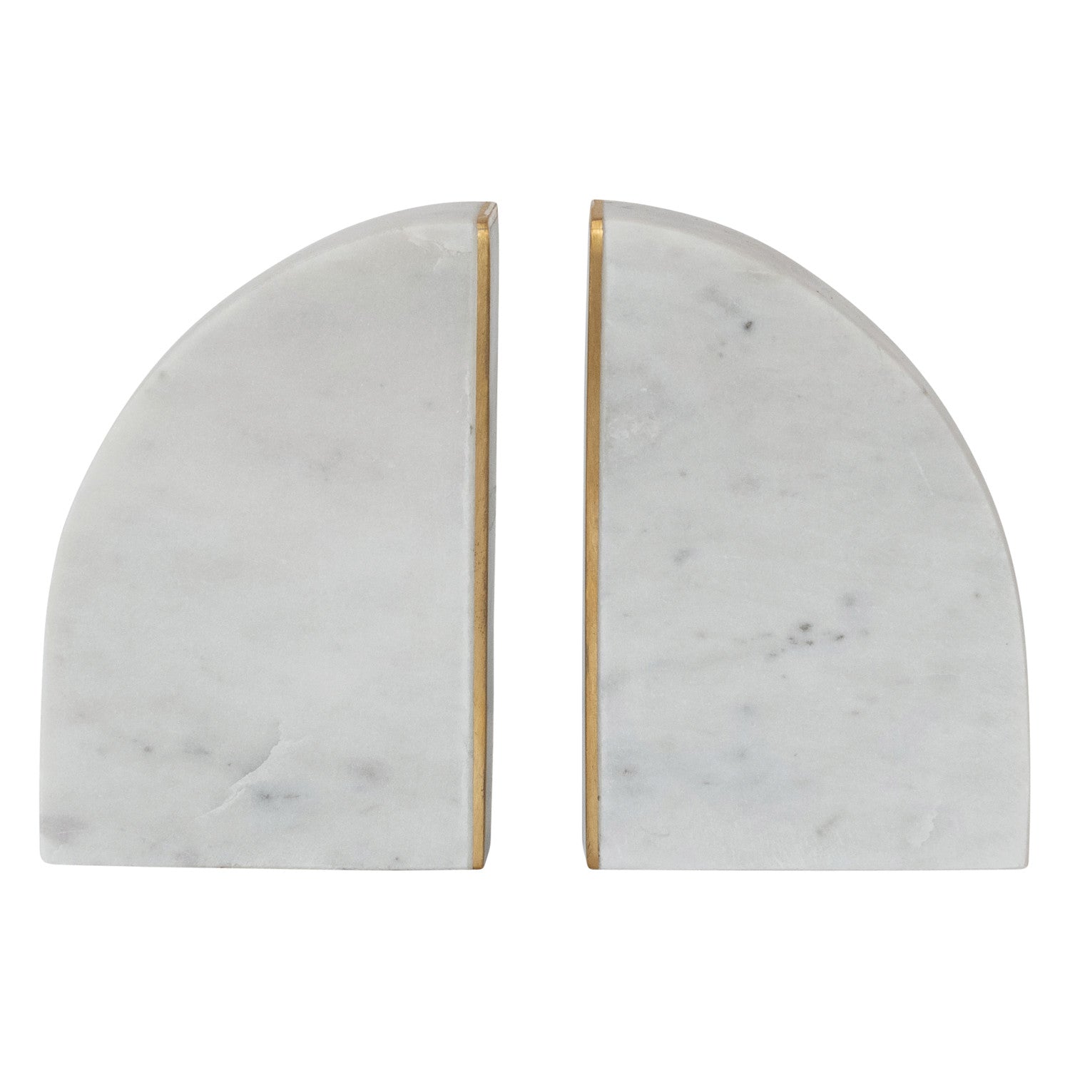 Marble Bookends with Brass Inlay, Gold Finish &amp; White, Set of 2