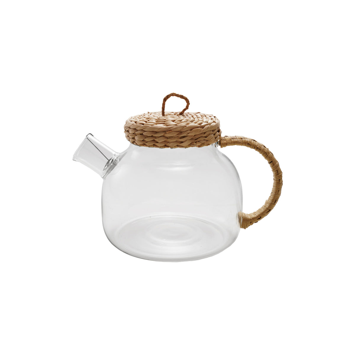 32 oz. Glass Teapot with Strainer in Spout &amp; Woven Grass Lid