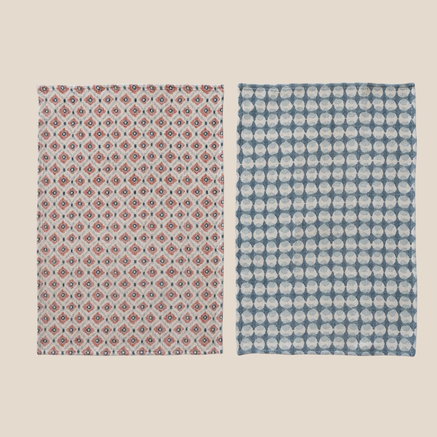 Cotton Waffle Weave Printed Kitchen Towel with Pattern, 2 Styles