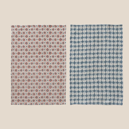 Cotton Waffle Weave Printed Kitchen Towel with Pattern, 2 Styles