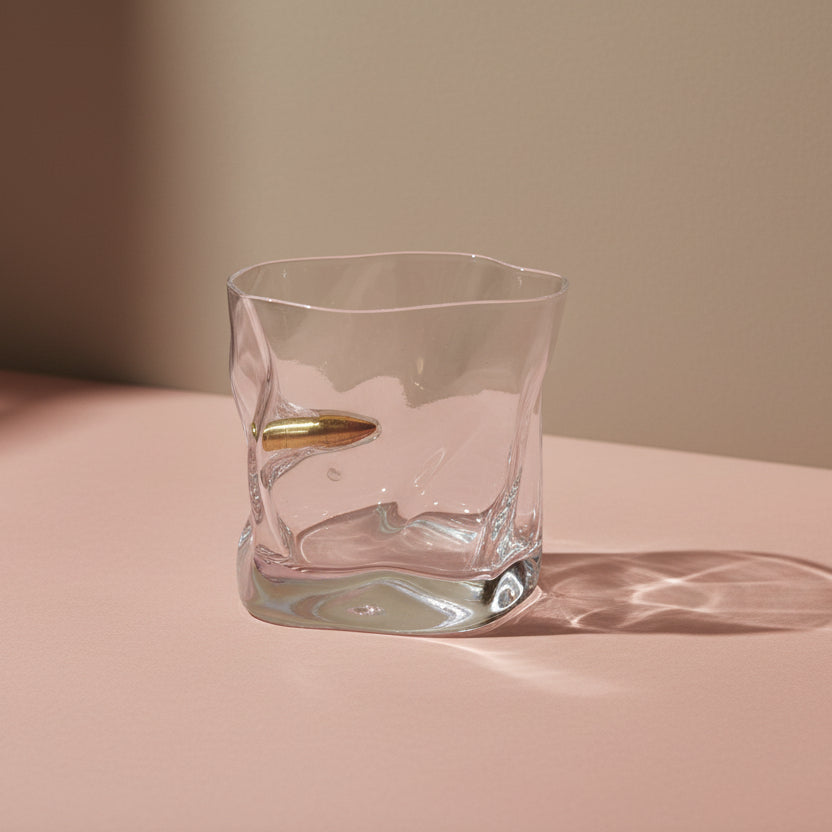 8 oz. Textured Whiskey Glass w/ Embedded Gold Finish Bullet