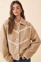 Contrast Whipstitch Detail Sherpa Cozy Jacket - Salt & Creek