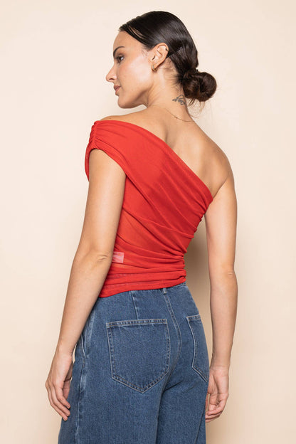 ONE SHOULDER MESH TANK TOP - Salt &amp; Creek