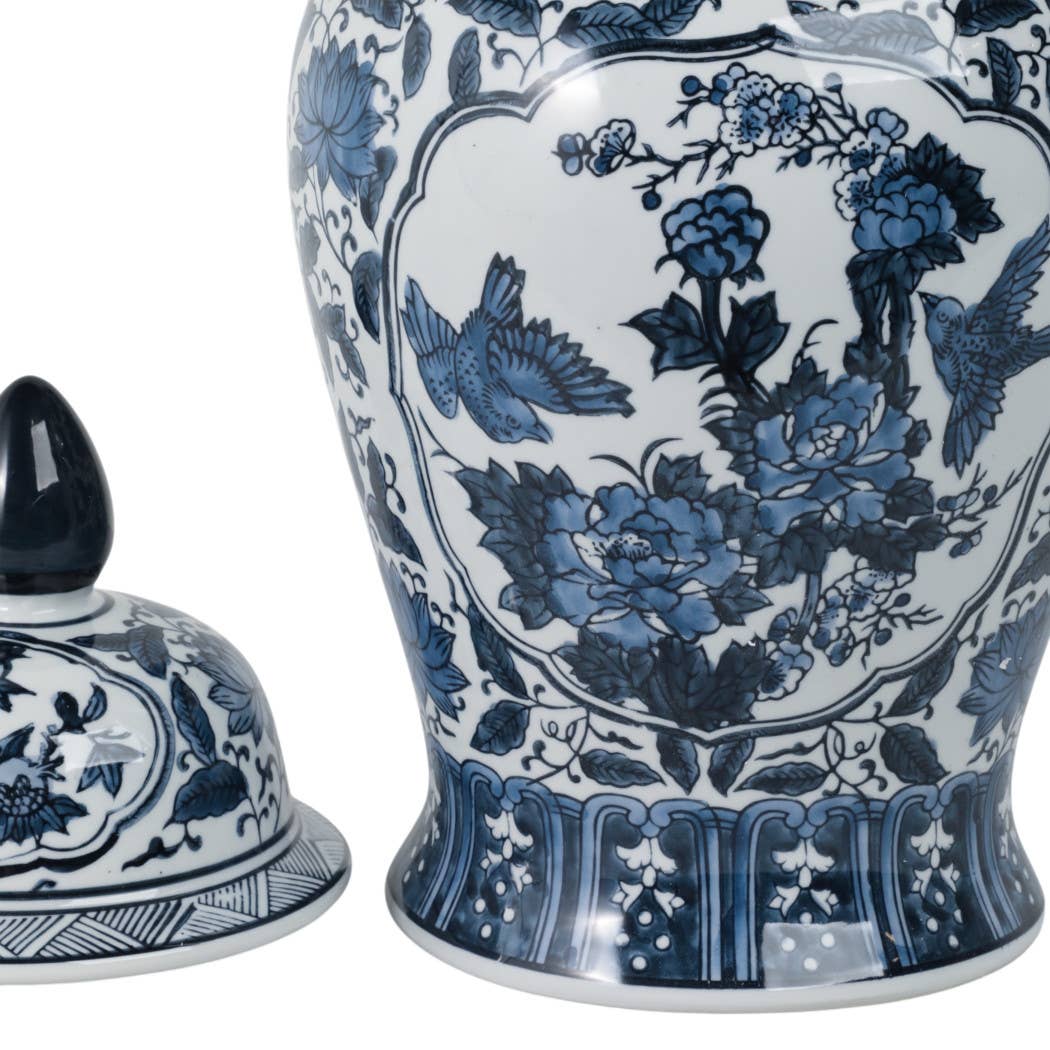 Tall Blue Flowers Temple Jar