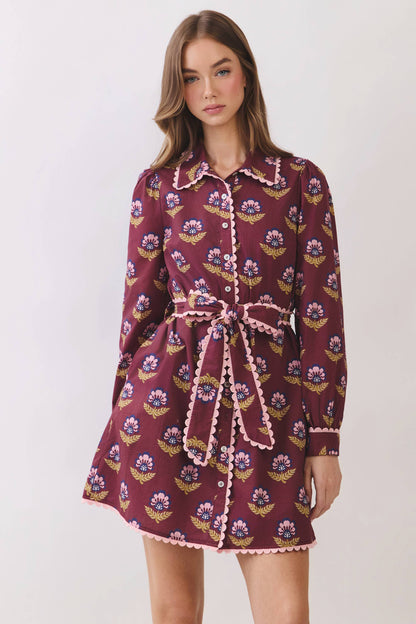 Scallop Trim Detail Printed Shirt Mini Dress - Salt &amp; Creek