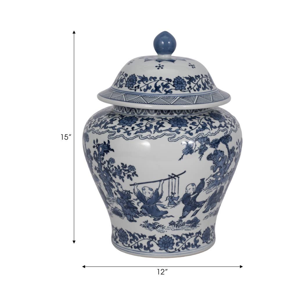 Blue Blossoms Temple Jar