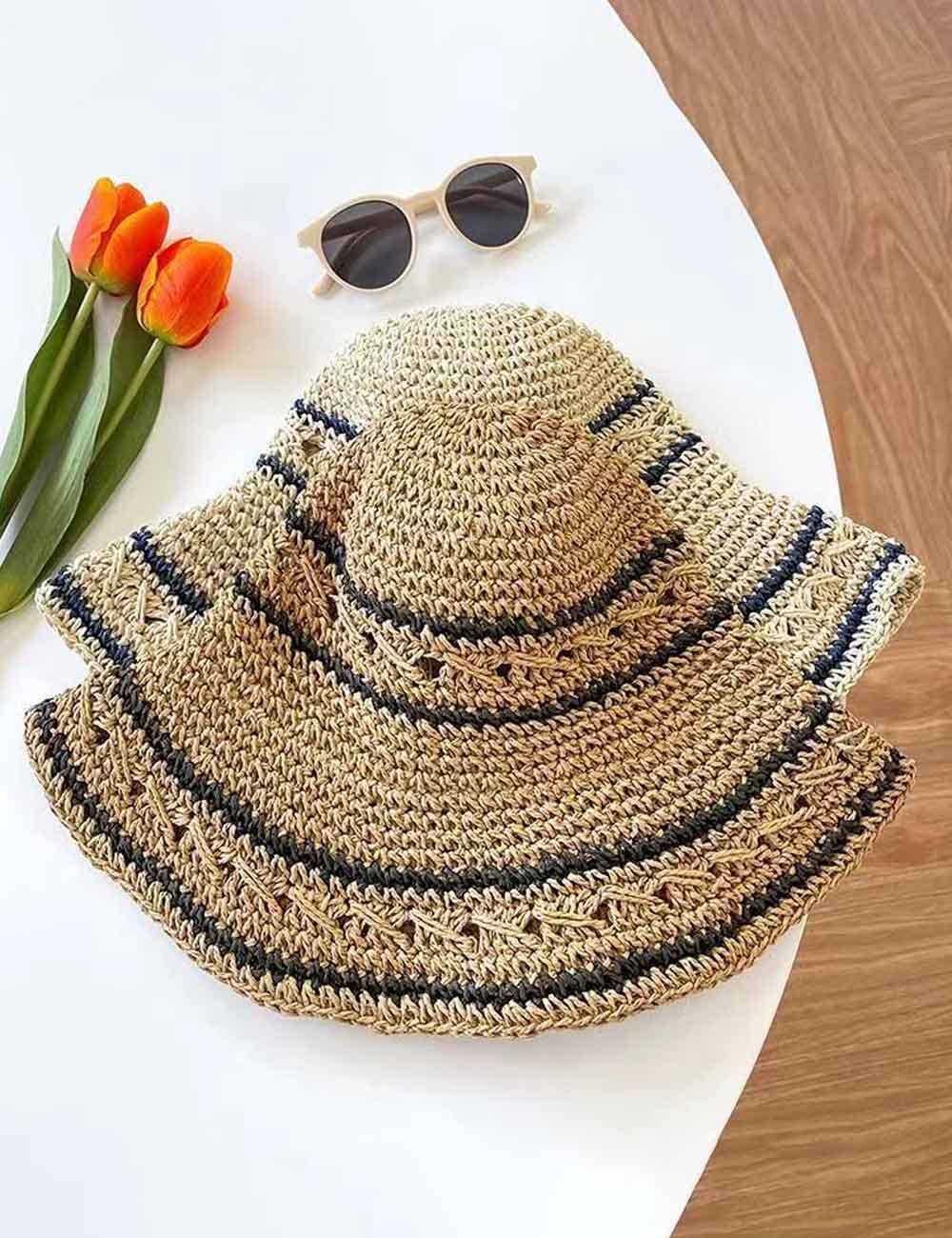 Color Block Woven Beach Straw Hat