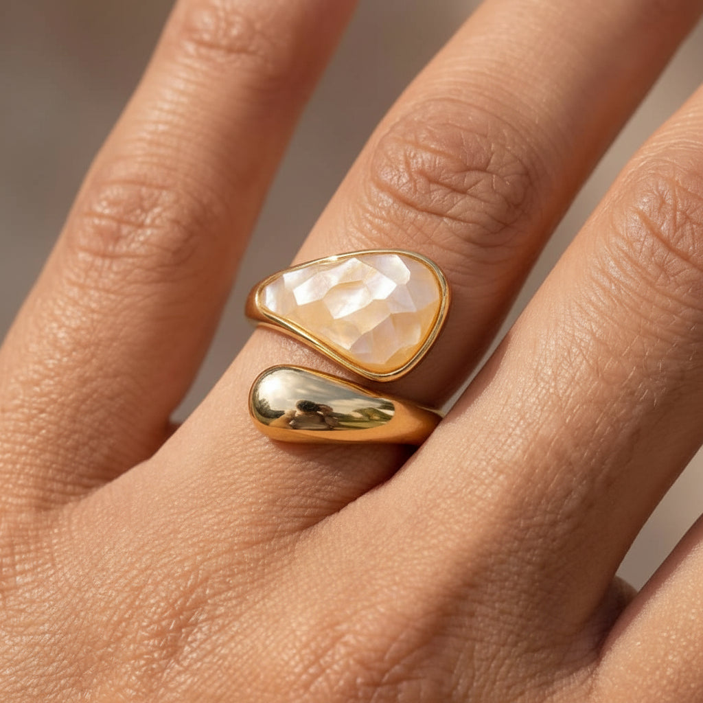 Mother Of Pearl Inlay Bypass Wrap Ring