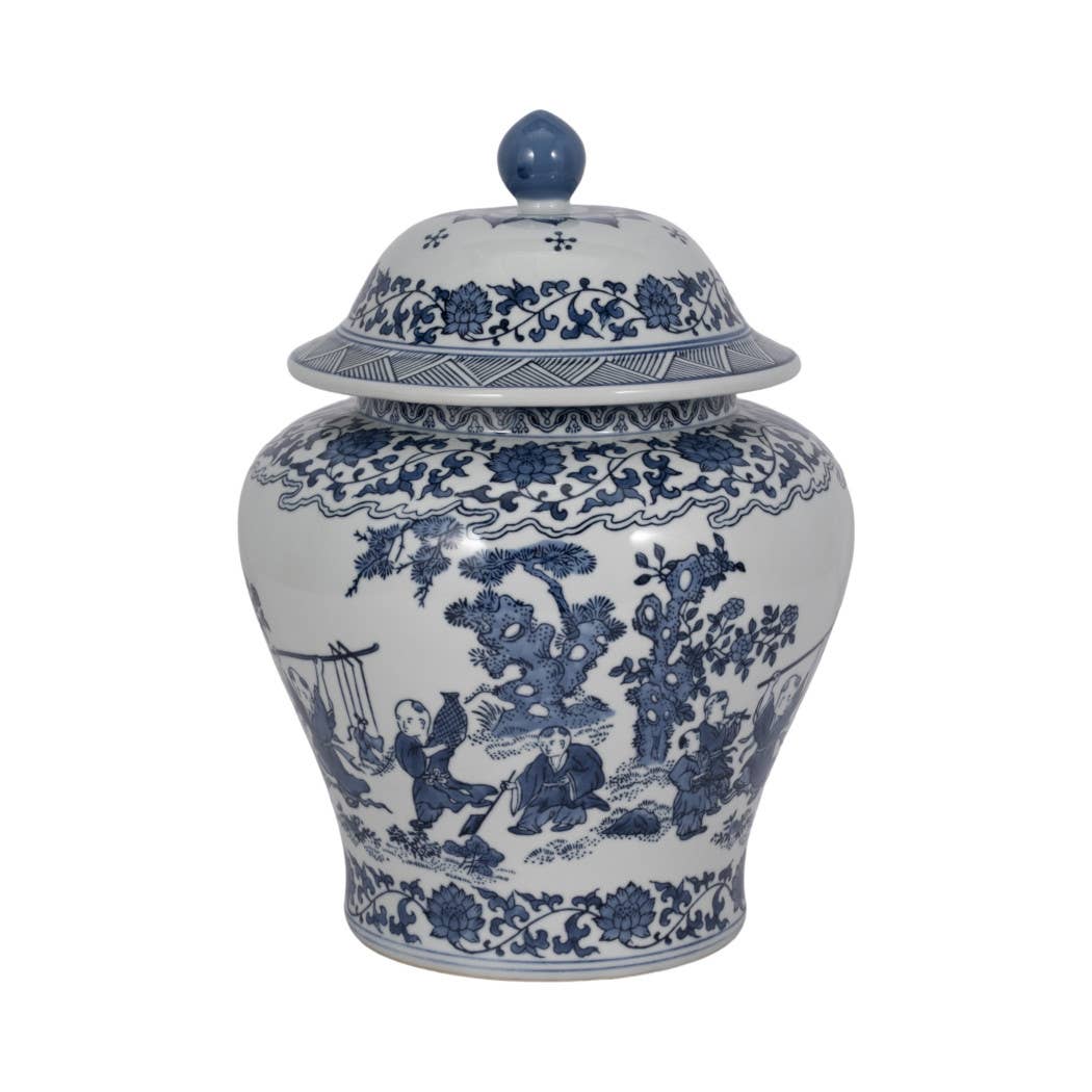 Blue Blossoms Temple Jar