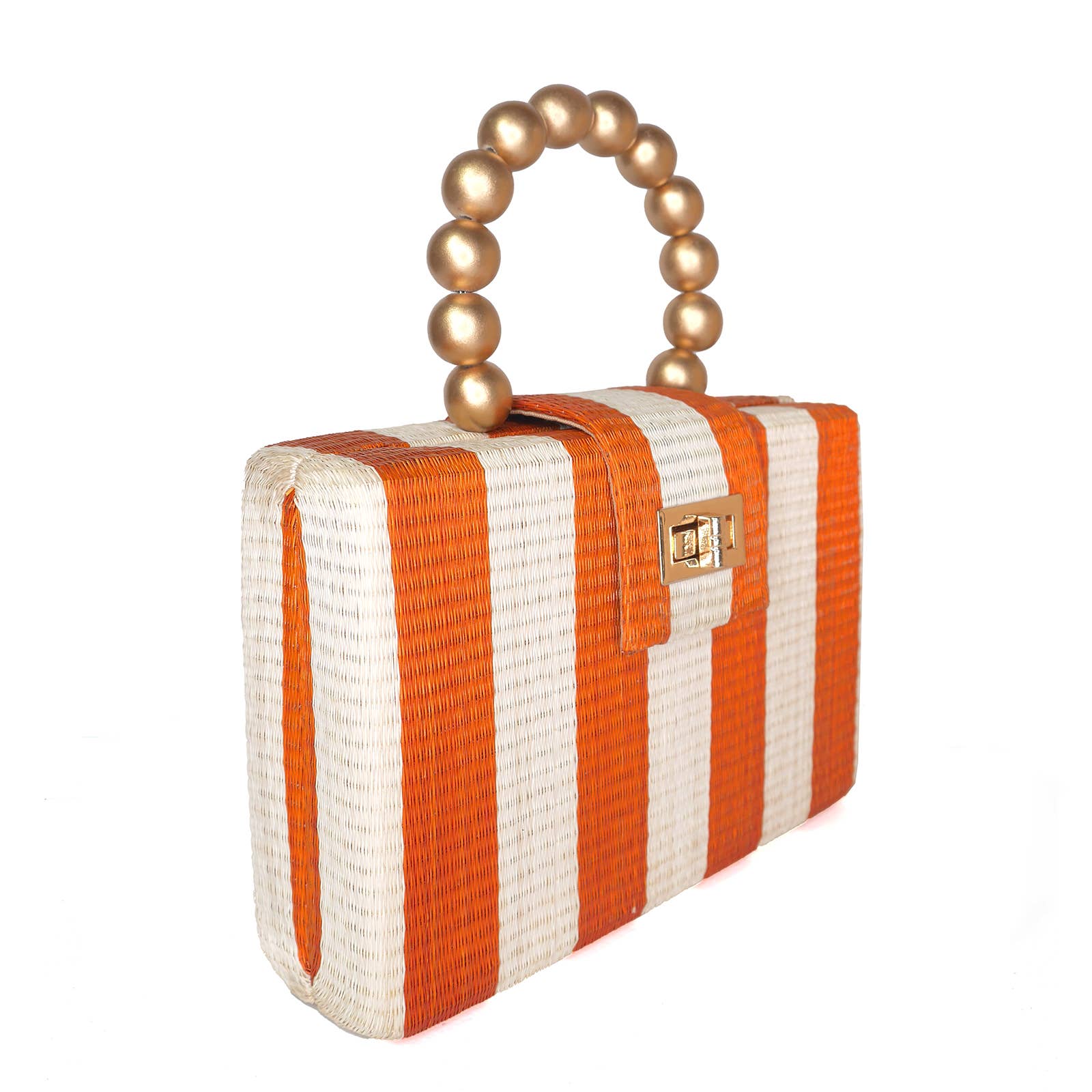 Orange Stripe Clutch Bag | Gold Bead Handle | Artisanal Luxe - Salt &amp; Creek
