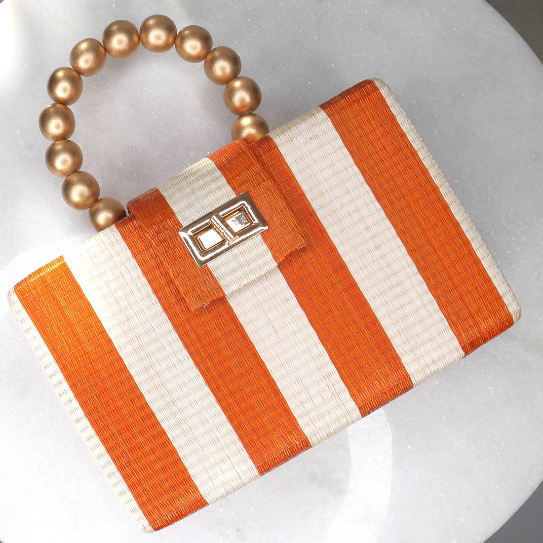Orange Stripe Clutch Bag | Gold Bead Handle | Artisanal Luxe - Salt &amp; Creek