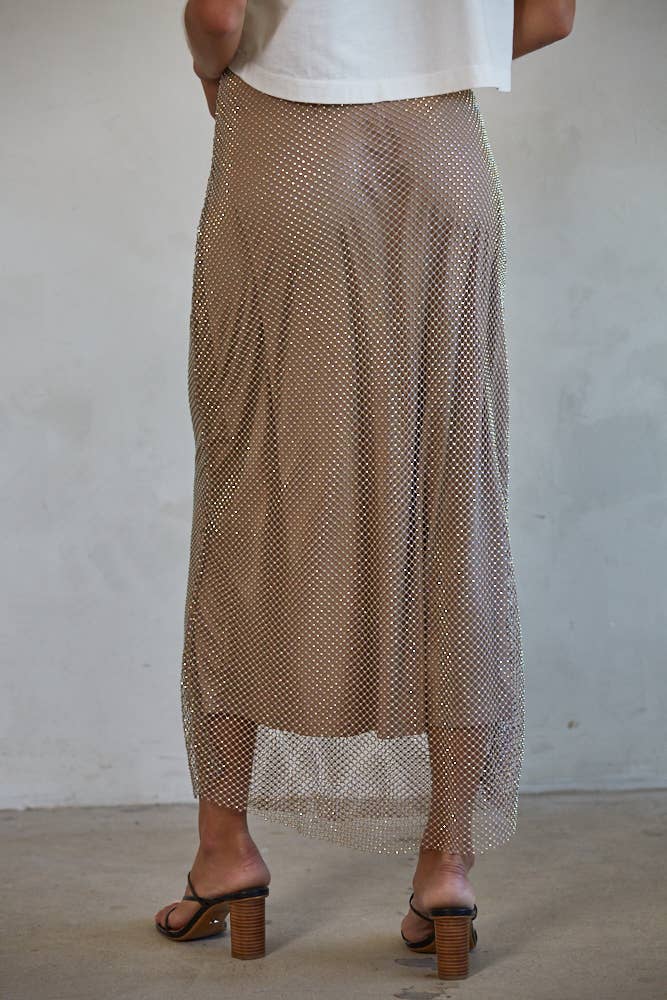 Rhinestone Fishnet Midi Skirt