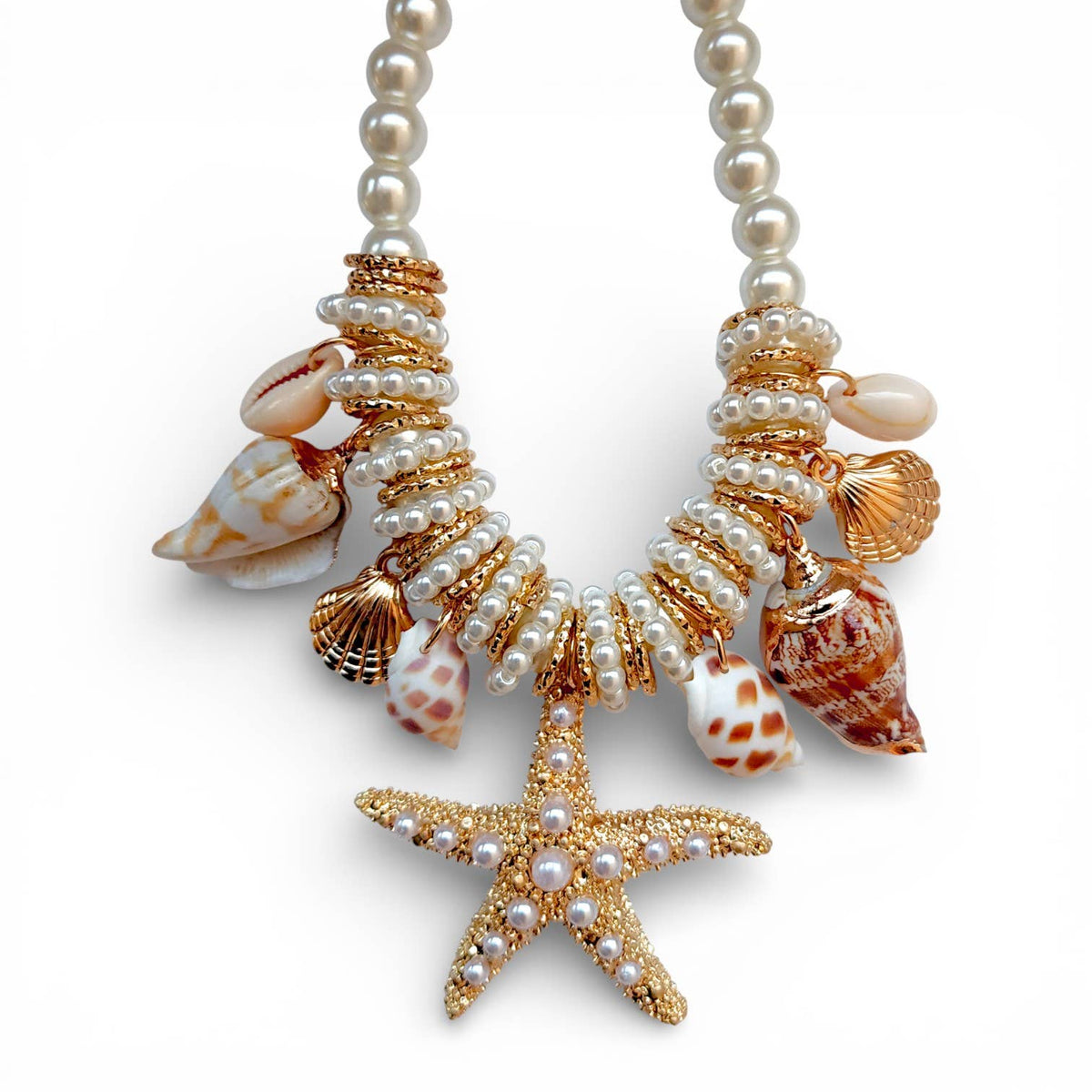 Starfish &amp; Shell Pearl Necklace