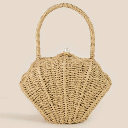 Straw Shell Braided Top Handle Bag